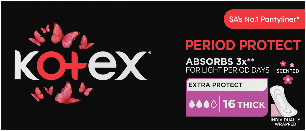 Kotex Period Protect Thick Scented Pantyliners 16pk