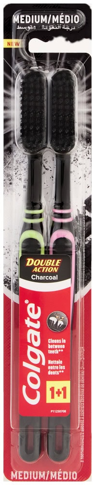 Colgate Double Action Medium Charcoal Toothbrush 2pk