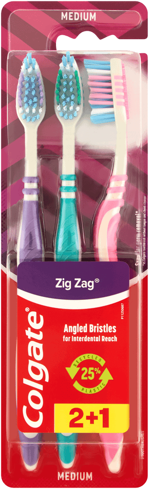 Colgate ZigZag Assorted Medium Toothbrush 3pk